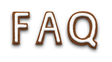 FAQ. The text is stylised to look like iced gingerbread letters.